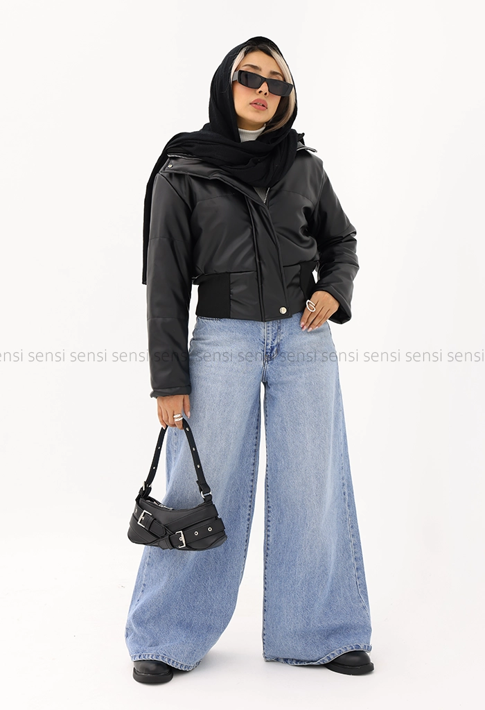 کاپشن چرم کوتاه پشم شیشه کد1005179